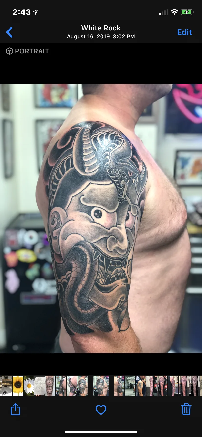 Hannya mask with snake Japanese tattoo by Nate at Village Tattoo Company London Ontario