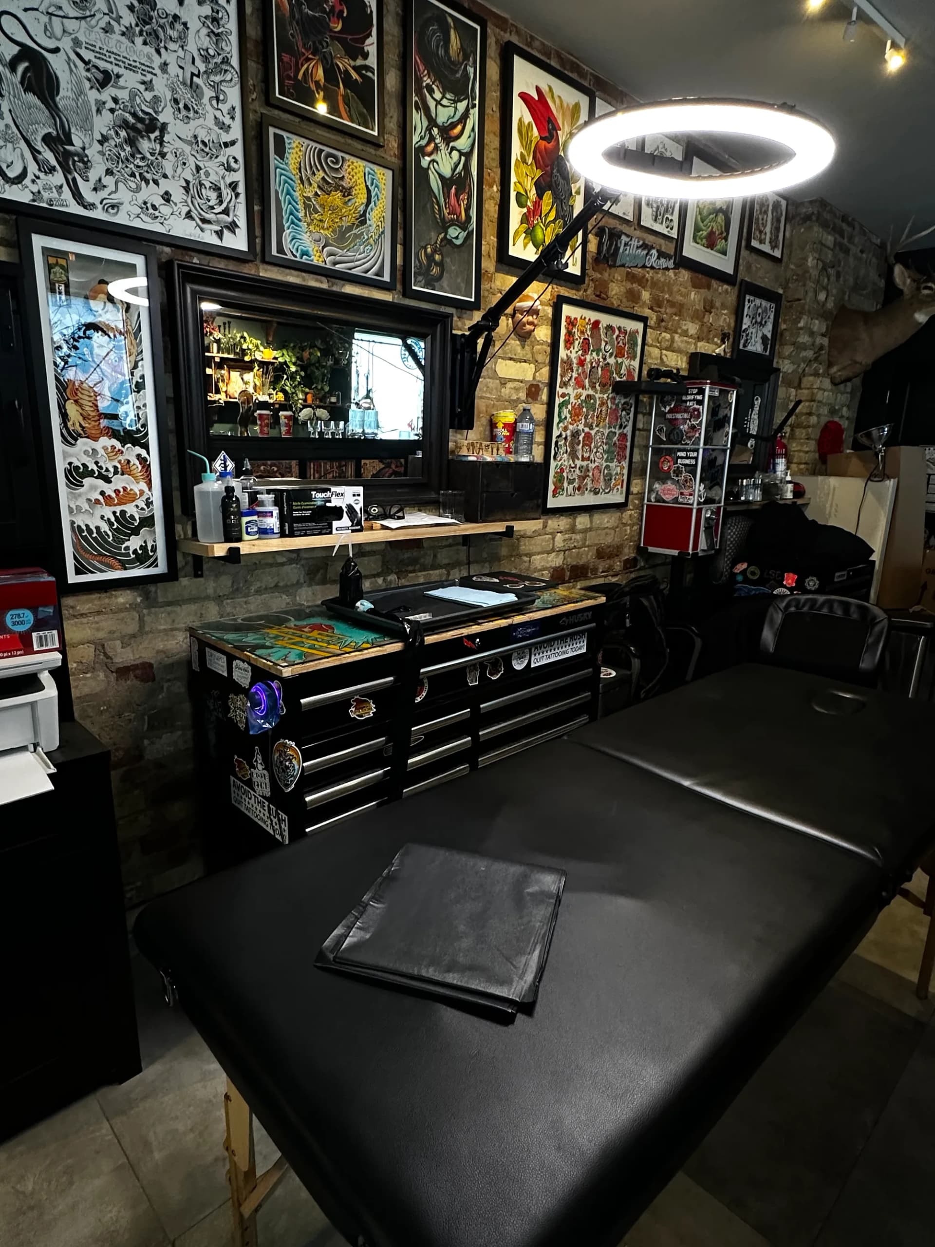 Nate Tattoos work area at Village Tattoo Company in London Ontario