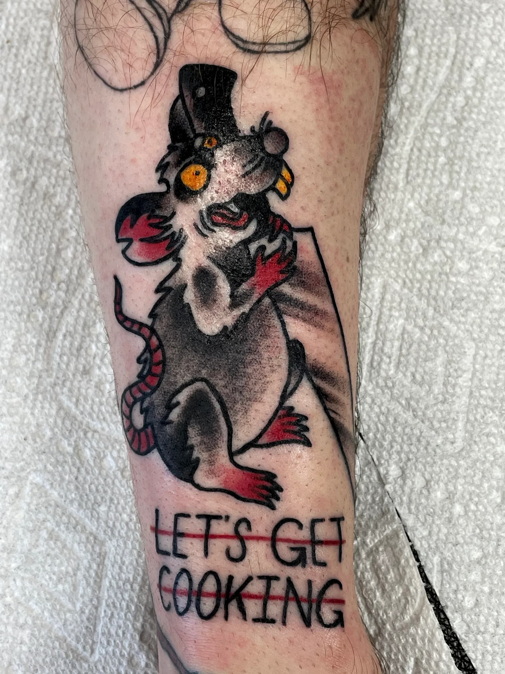 Rat chef with knife traditional tattoo by Nate at Village Tattoo Company London Ontario