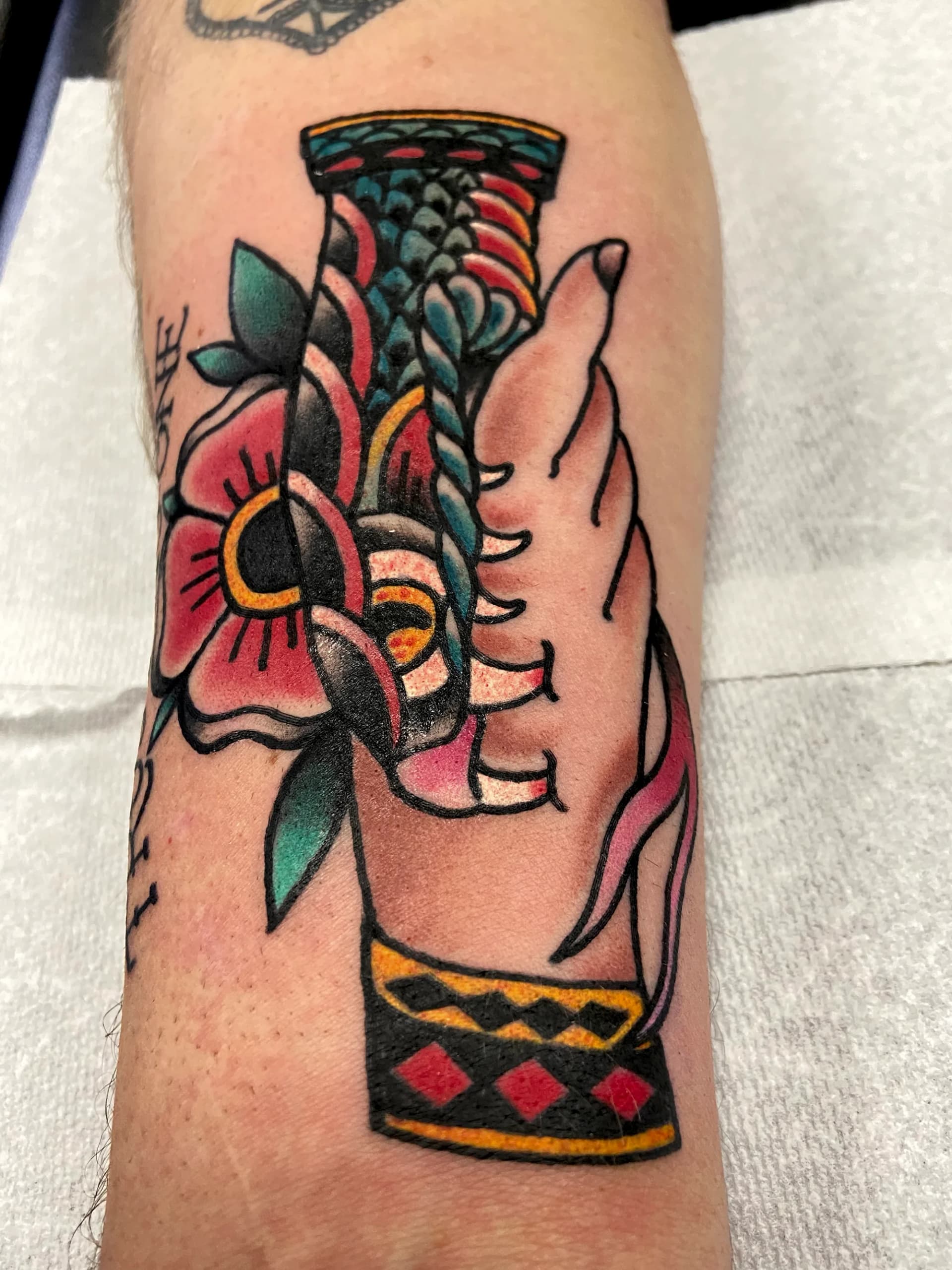 Snake handshake traditional tattoo by Nate at Village Tattoo Company London Ontario